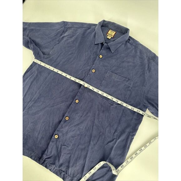 Tommy Bahama Men Hawaiian Shirt 100% Silk XL Blue Palm Logo Long Sleeve Button - Picture 6 of 11
